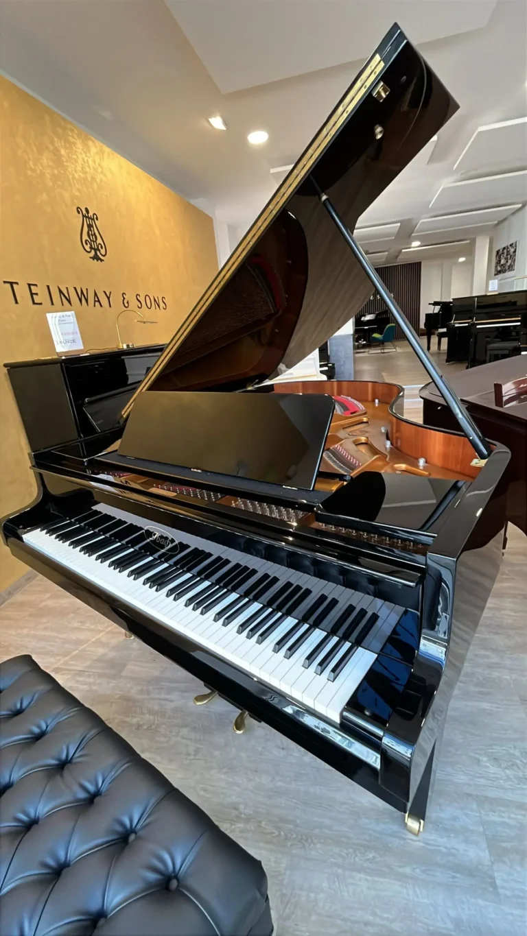 Ibach Flügel F-II in schwarz polierter Ausführung im Ausstellungsraum des Piano-Haus Kunze, dem Musikhaus mit Meisterwerkstatt in Schwerin.
